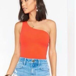 Show Me Your Mumu One Shoulder Uno Bodysuit Summer Sunset Red Asymmetrical Top